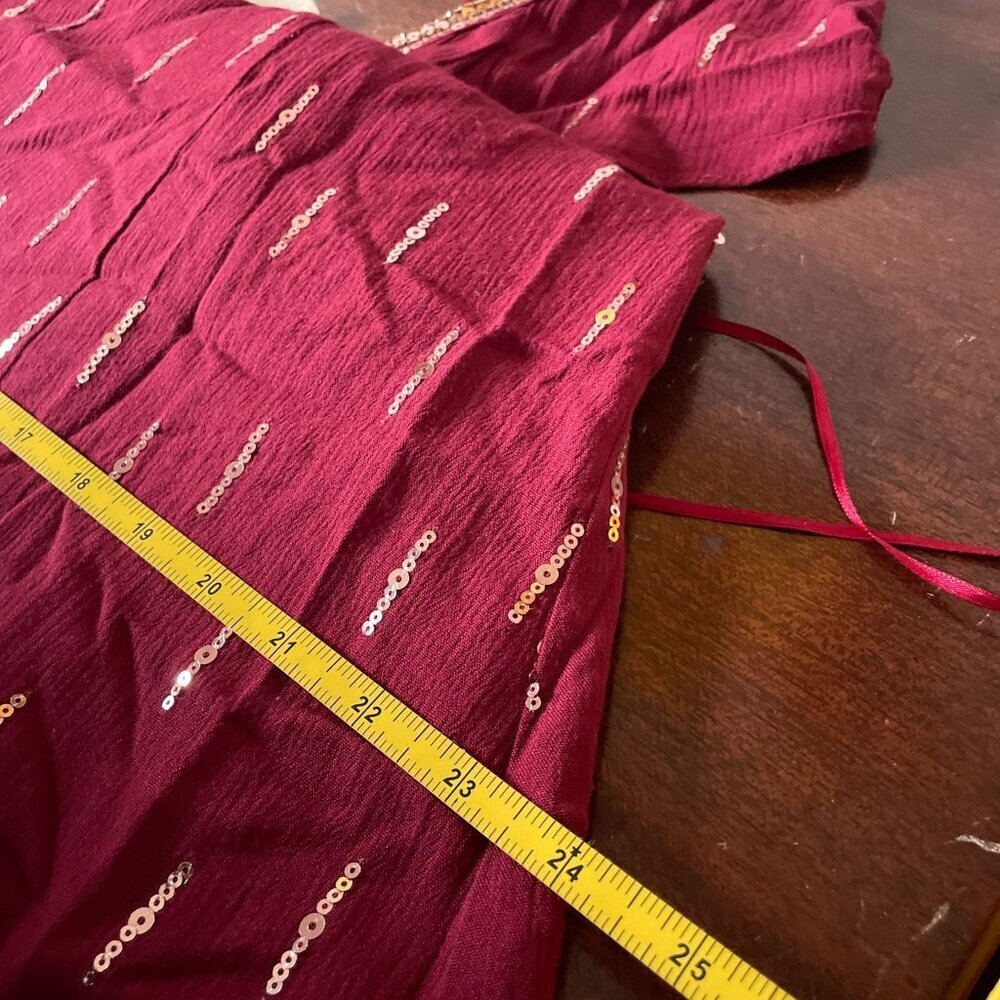 NWT Altar'd State Deenie Boho Burgundy Mini Dress SZ M Gold Sequin Whimsigoth - Picture 11 of 13